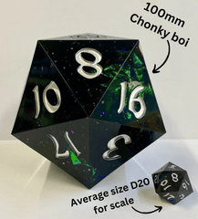 Hymgho Dice: 100mm D20 Sharp Edge Resin Chonk Captured Magic Black HY00431